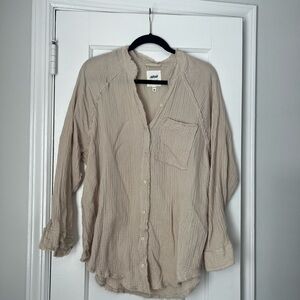 Aerie Beige Button-Down Shirt